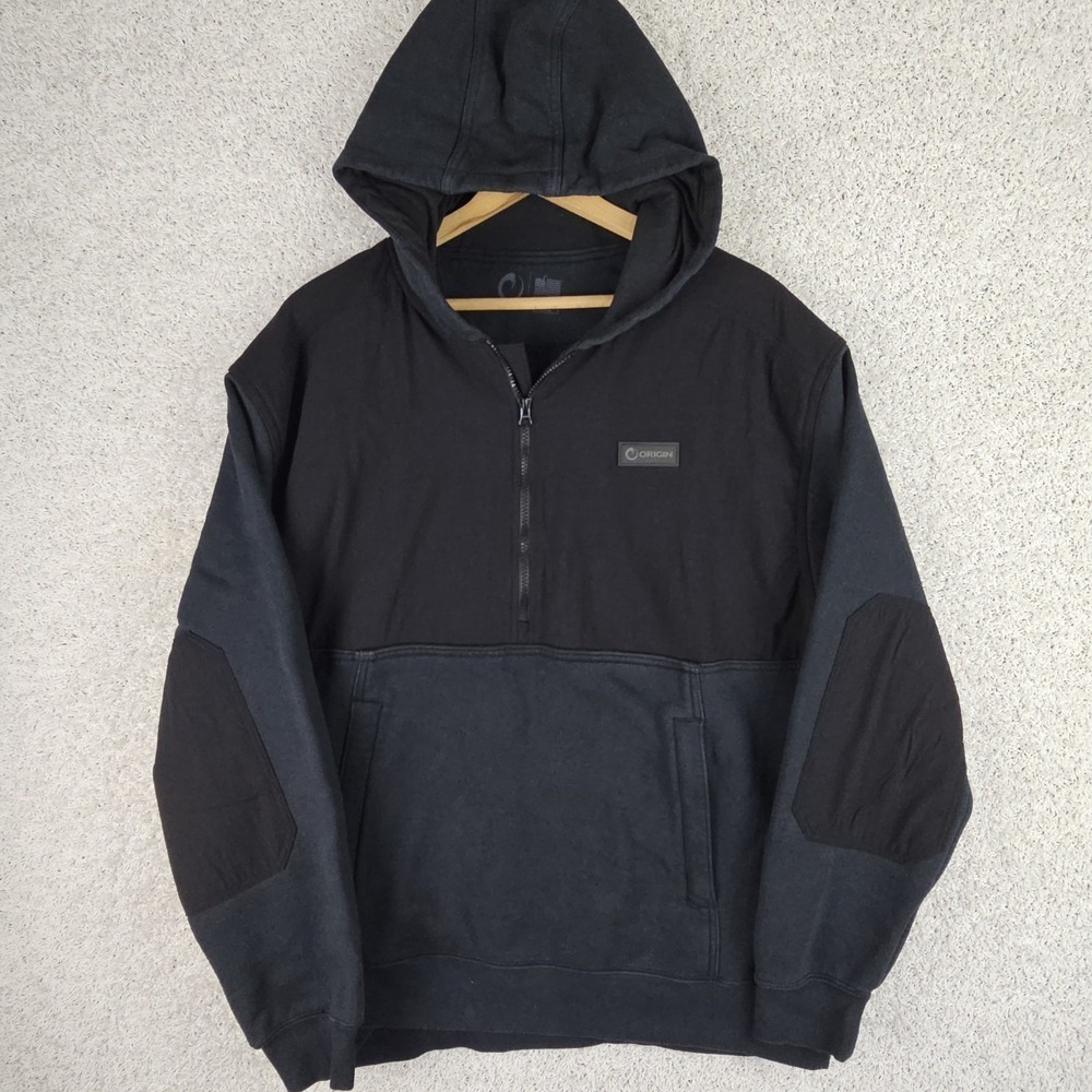 Origin Heavy 1/2 Zip Hoodie Jacket Elbow Patches Pockets Mens 2XL Made In USA